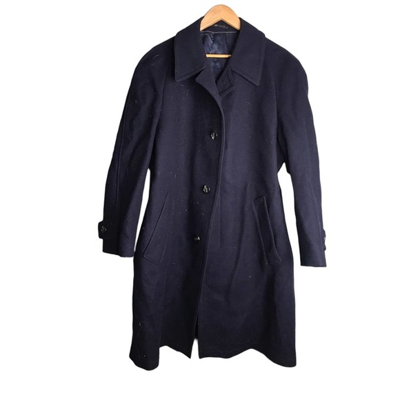 Pure New Wool Vintage Navy Blue Heavy long winter coat - Picture 2 of 7